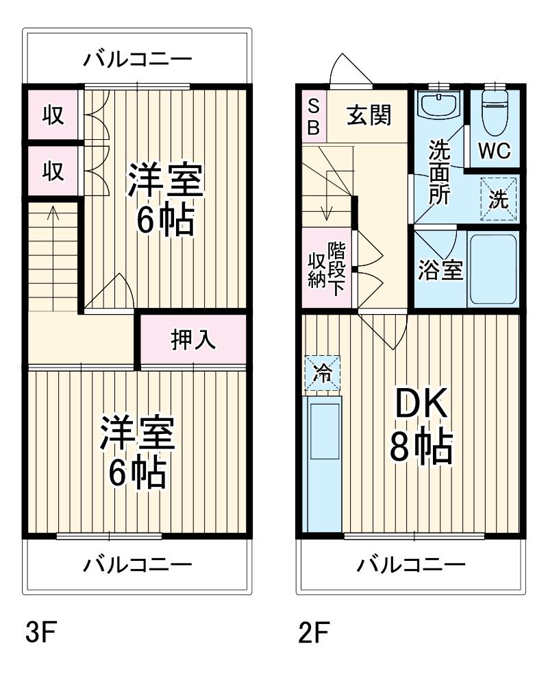 ドミールサカエ(2DK/2階)の間取り写真