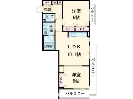 レジデンス桜新町スクエア(2LDK/2階)の間取り写真