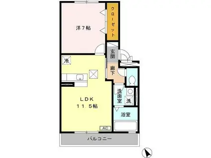 ユグドソレイユ(1LDK/1階)の間取り写真