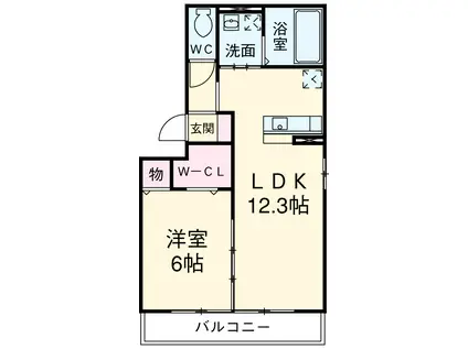 ユグドソレイユ(1LDK/1階)の間取り写真