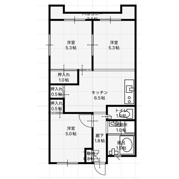 日光ビル(2LDK/3階)の間取り写真