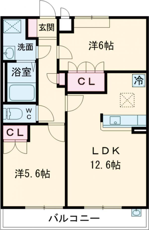 グランベル・ハウス1(2LDK/1階)の間取り写真