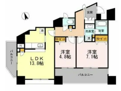 カスタリア荒川(2LDK/10階)の間取り写真
