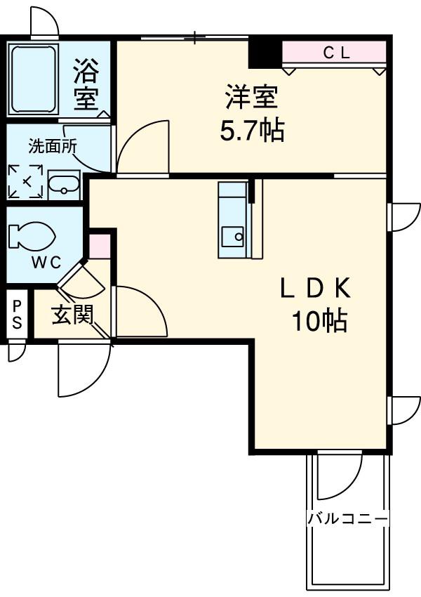 ロゼット2(1LDK/3階)の間取り写真