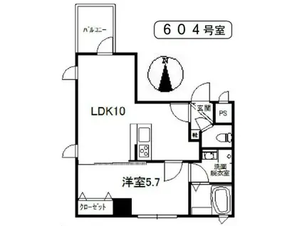 ロゼット2(1LDK/6階)の間取り写真