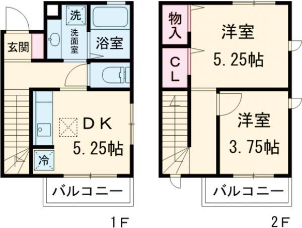 コーラル B(2DK/1階)の間取り写真
