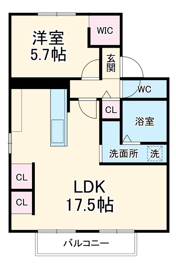 エイトファーム知立F棟(1LDK/2階)の間取り写真