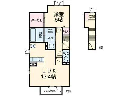 エムグランデ B棟(1LDK/2階)の間取り写真
