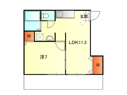 シティハイム一ツ木(1LDK/1階)の間取り写真