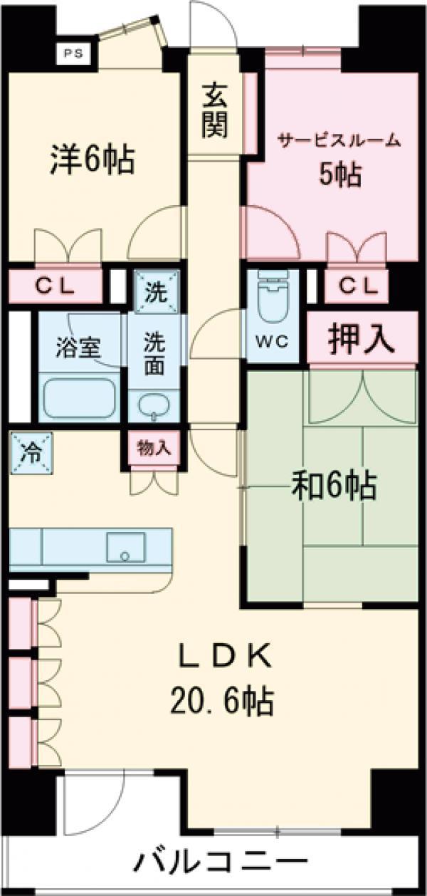 コスモフォーラム武蔵小金井(3LDK/2階)の間取り写真