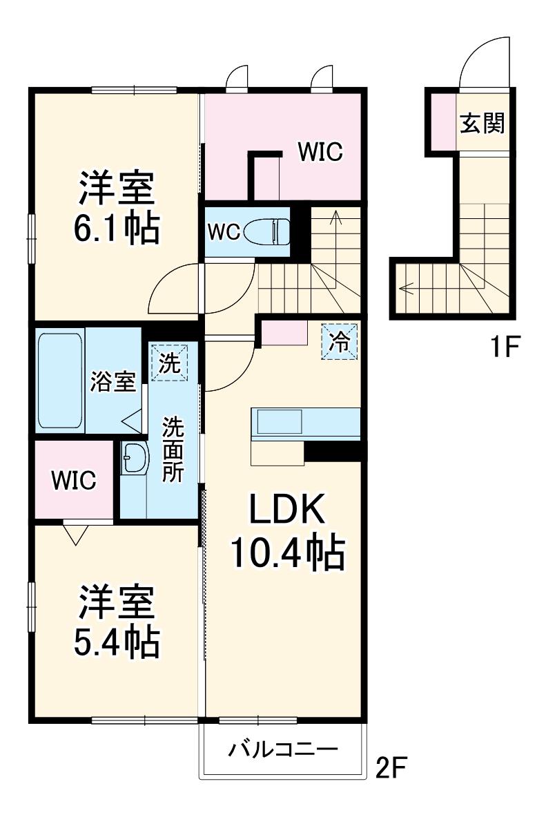 武蔵野線 吉川美南駅 徒歩7分 2階建 築9年(2LDK/2階)の間取り写真