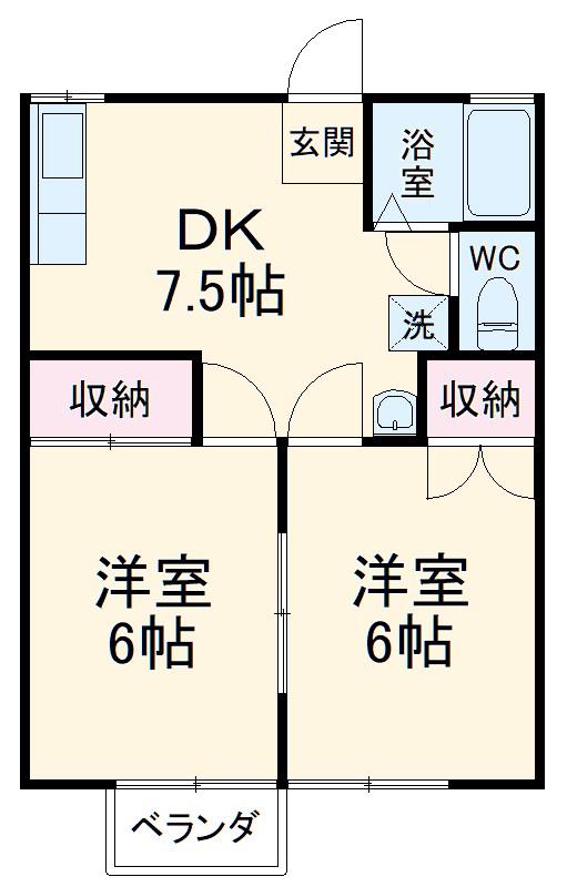 カントリーハイツ(2DK/1階)の間取り写真