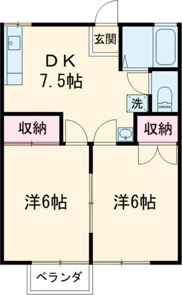 カントリーハイツ(2DK/2階)の間取り写真