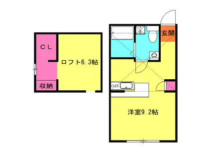 プリマ十番館(ワンルーム/2階)の間取り写真