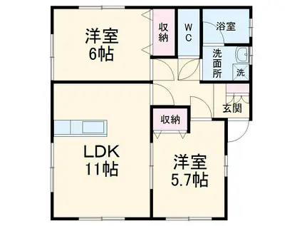 上越線 群馬総社駅 徒歩80分 1階建 築17年(2LDK)の間取り写真