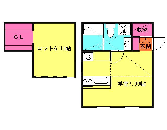 プリマ参番館(ワンルーム/2階)の間取り写真