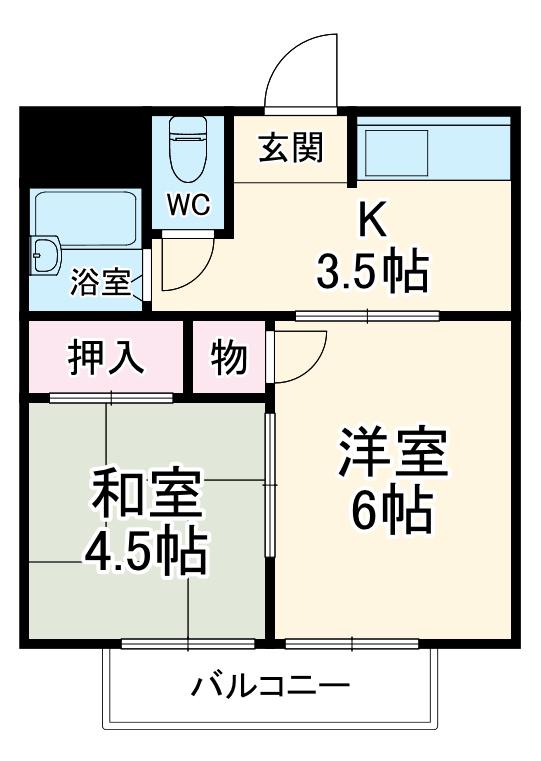 サンハイツC(2K/1階)の間取り写真