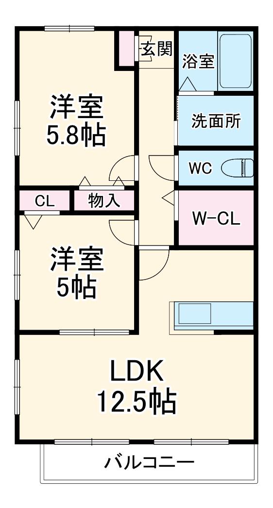 ヴィラウエスト(2LDK/1階)の間取り写真