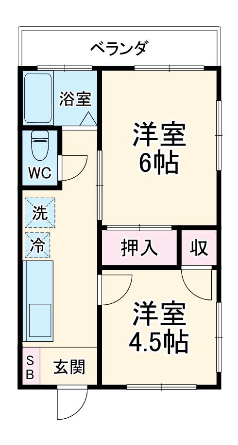 第1岸マンション(2K/4階)の間取り写真