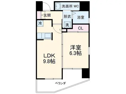 レインボーピア八熊(1LDK/2階)の間取り写真