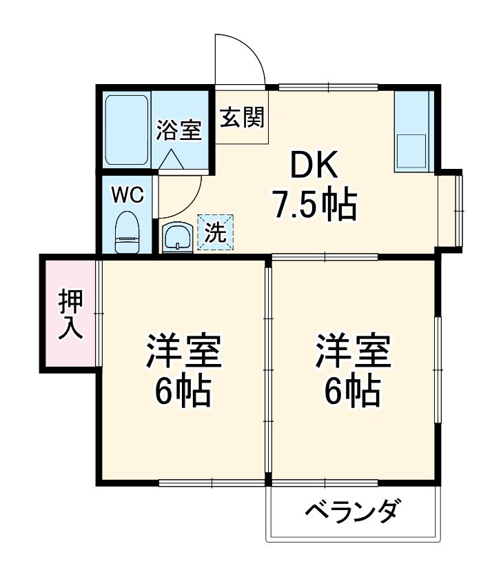 シャトレ(2DK/2階)の間取り写真