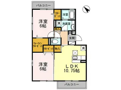 グリシーヌ(2LDK/2階)の間取り写真