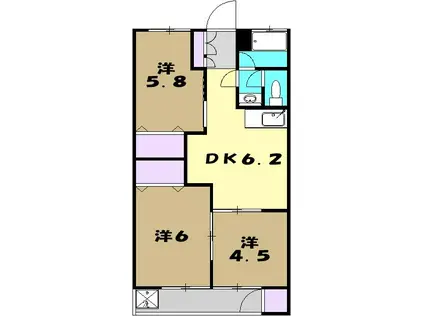 上水ハイツ(3DK/1階)の間取り写真