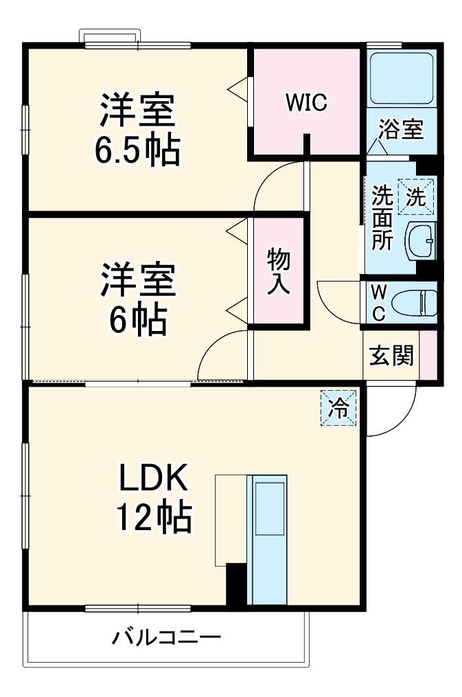 オリーブガーデンA棟(2LDK/2階)の間取り写真