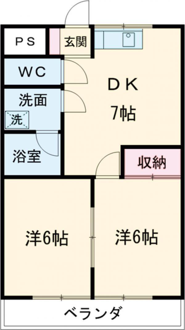 グランパレ大胡(2DK/1階)の間取り写真