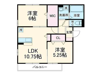 スカイハイム2(2LDK/2階)の間取り写真