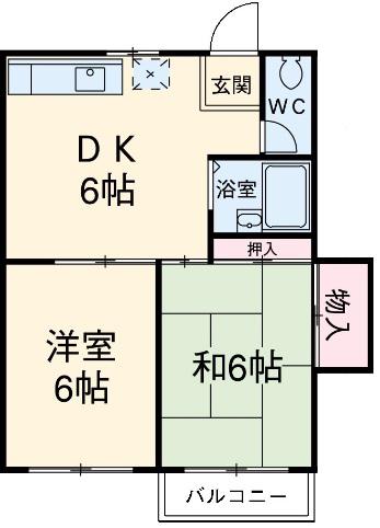 ポアール(2DK/2階)の間取り写真