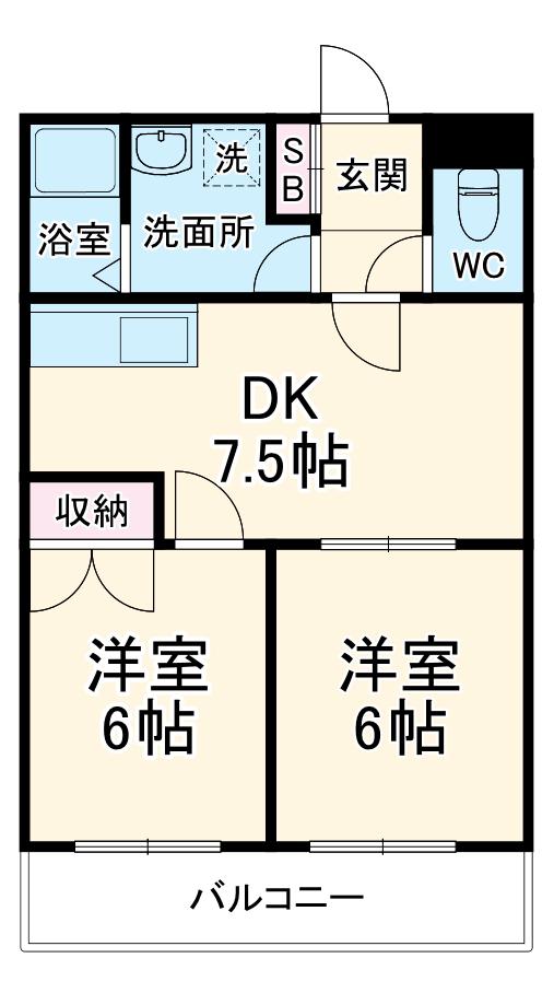 ステラマリス(2DK/2階)の間取り写真