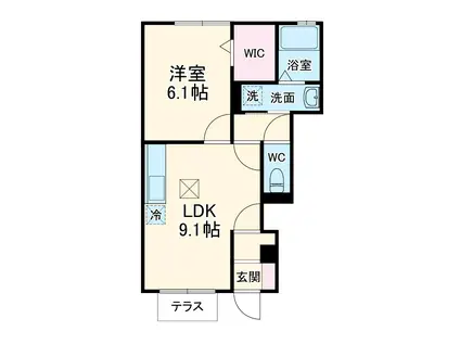 アップルハイツ Ⅱ(1LDK/1階)の間取り写真