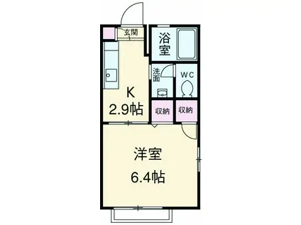 ヒルトップテラス三春台(1K/1階)の間取り写真