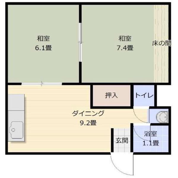 江口マンション四女子(2DK/2階)の間取り写真
