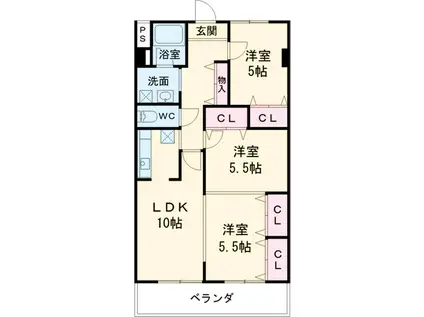 イースト ONE(3LDK/2階)の間取り写真