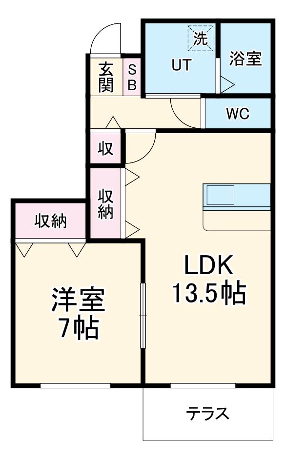 S&E Ⅱ A棟(1LDK/1階)の間取り写真
