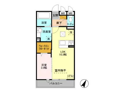 ロイジェントパークスレイクタウンR(1LDK/1階)の間取り写真