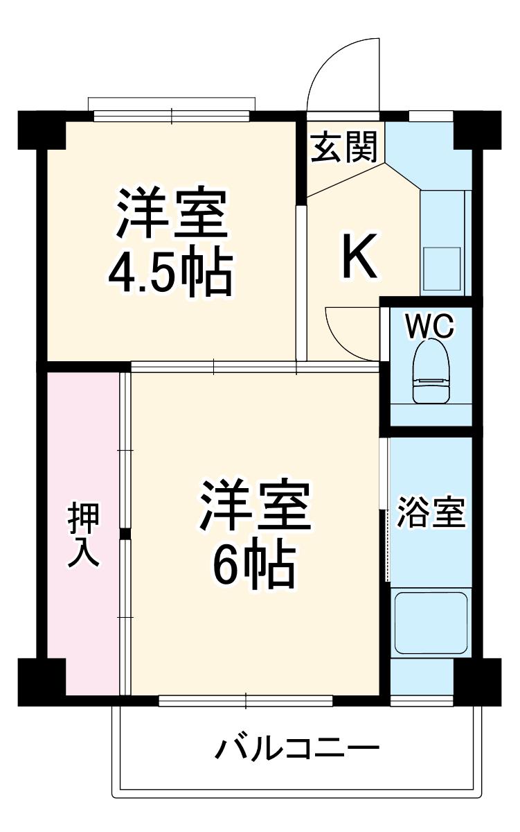 ビレッジハウス古和釜1号棟(2K/1階)の間取り写真