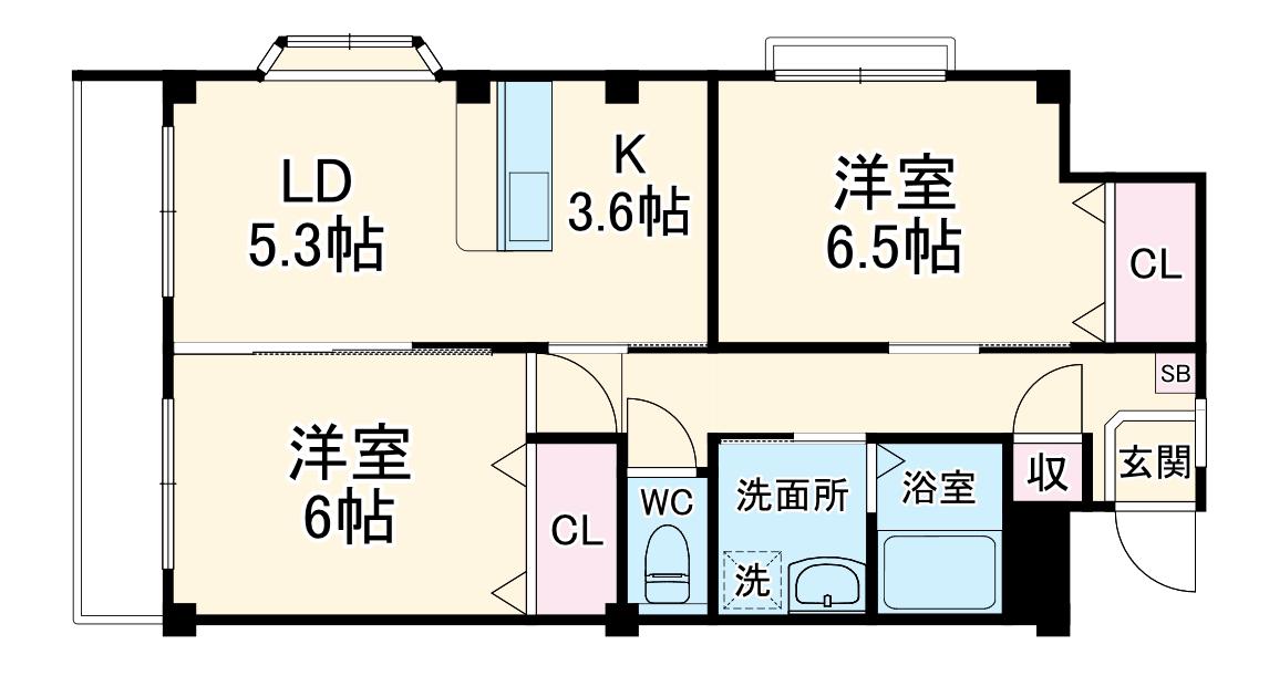 ガーデンハマ(2LDK/3階)の間取り写真