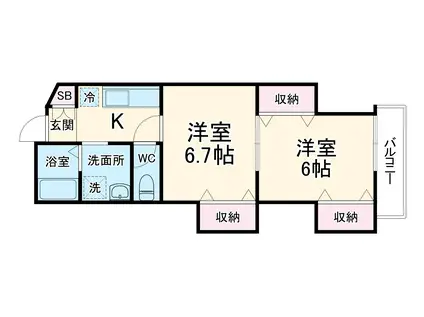 ガーデンヒルズY&K(2K/2階)の間取り写真