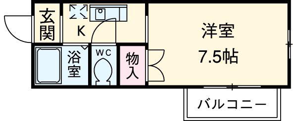 グレイスフルⅠ(1K/1階)の間取り写真