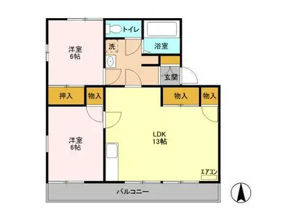 大崎台グリーンタウン6AB(2LDK/2階)の間取り写真