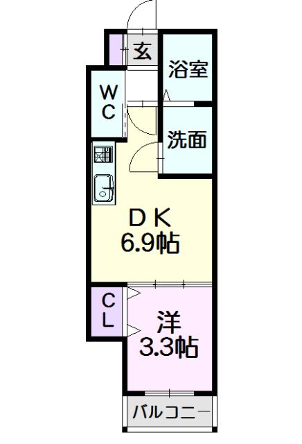 ハーモニーテラス塩池町Ⅱ(1DK/2階)の間取り写真
