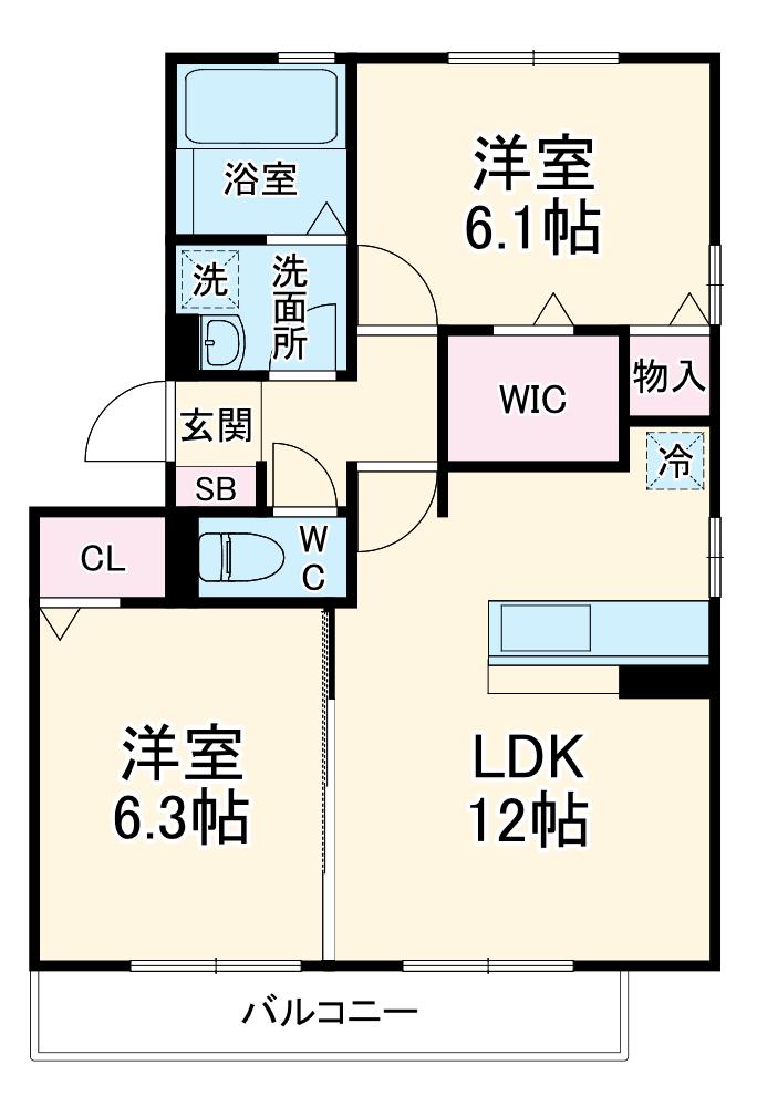 ハートフルタウン(2LDK/2階)の間取り写真