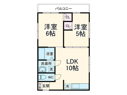 白洋舎大和田コーポ(2LDK/2階)の間取り写真
