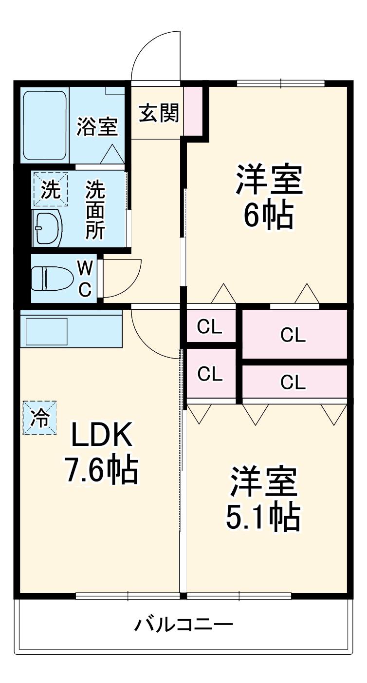 アマービレⅡ(2DK/2階)の間取り写真