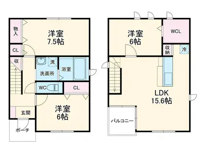 名古屋臨海高速鉄道 荒子川公園駅 徒歩15分 2階建 築12年(3LDK)の間取り写真