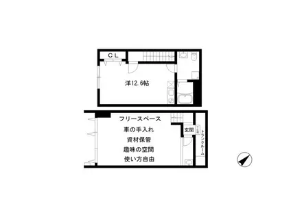 ガレージハウスK(ワンルーム)の間取り写真