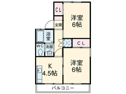 コーポオオゴC棟(2DK/2階)の間取り写真